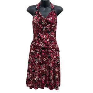 Y2k La Belle Abstract Drop Waist Halter Midi Dress